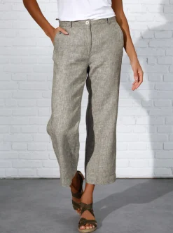 Hosen|CREATION L PREMIUM Leinenhose khaki-weiß-meliert