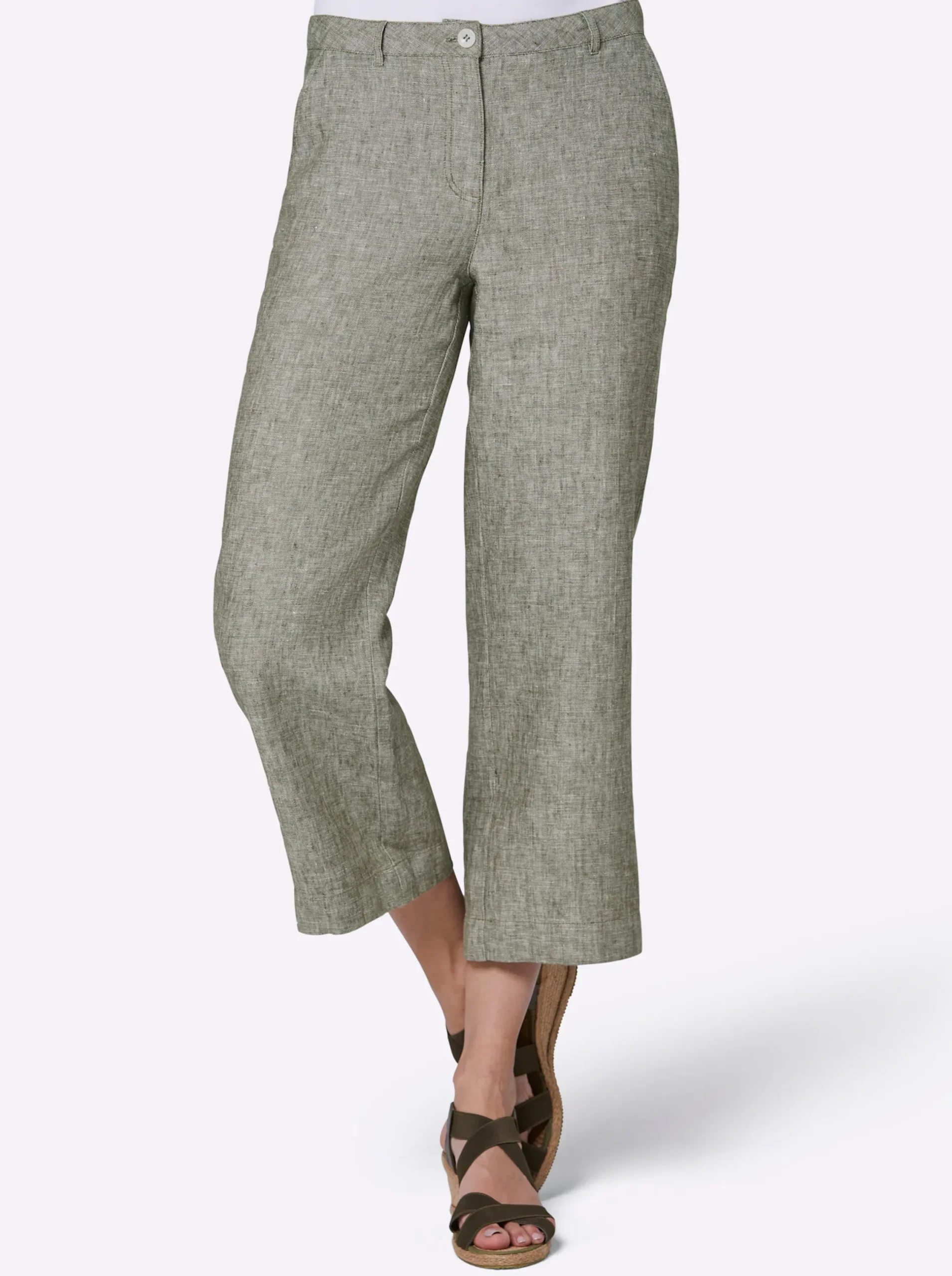 Hosen|CREATION L PREMIUM Leinenhose khaki-weiß-meliert