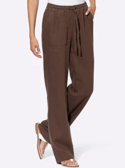 Hosen|heine Leinenhose mit weitem Bein schoko