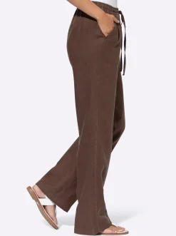 Hosen|heine Leinenhose mit weitem Bein schoko