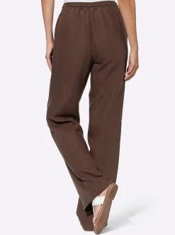 Hosen|heine Leinenhose mit weitem Bein schoko