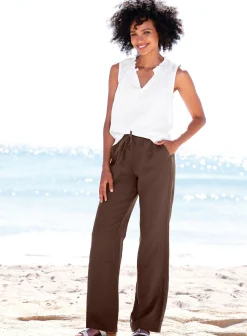 Hosen|heine Leinenhose mit weitem Bein schoko