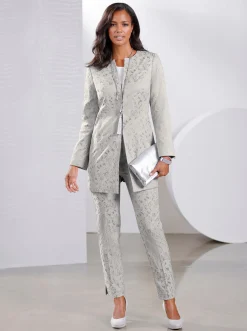 Blazer| Longblazer in Jacquard-Qualität hellgrau-gemustert