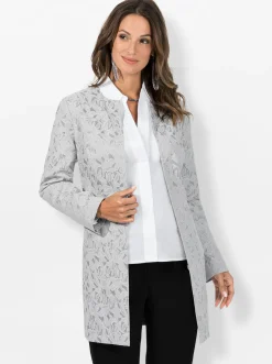 Blazer| Longblazer in Jacquard-Qualität hellgrau-gemustert
