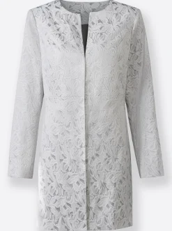 Blazer| Longblazer in Jacquard-Qualität hellgrau-gemustert