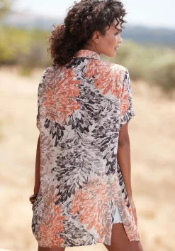 Blusen|LASCANA Longbluse apricot-taupebedruckt