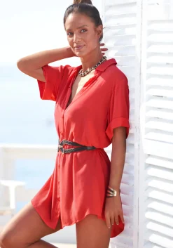 Blusen|LASCANA Longbluse korallrot