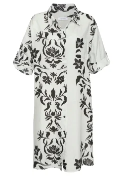 Strandmode|Blusen|LASCANA Longbluse beige-schwarzbedruckt
