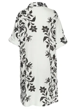 Strandmode|Blusen|LASCANA Longbluse beige-schwarzbedruckt