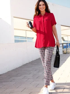 Blusen| Longbluse mit langen Seitenschlitzen rot