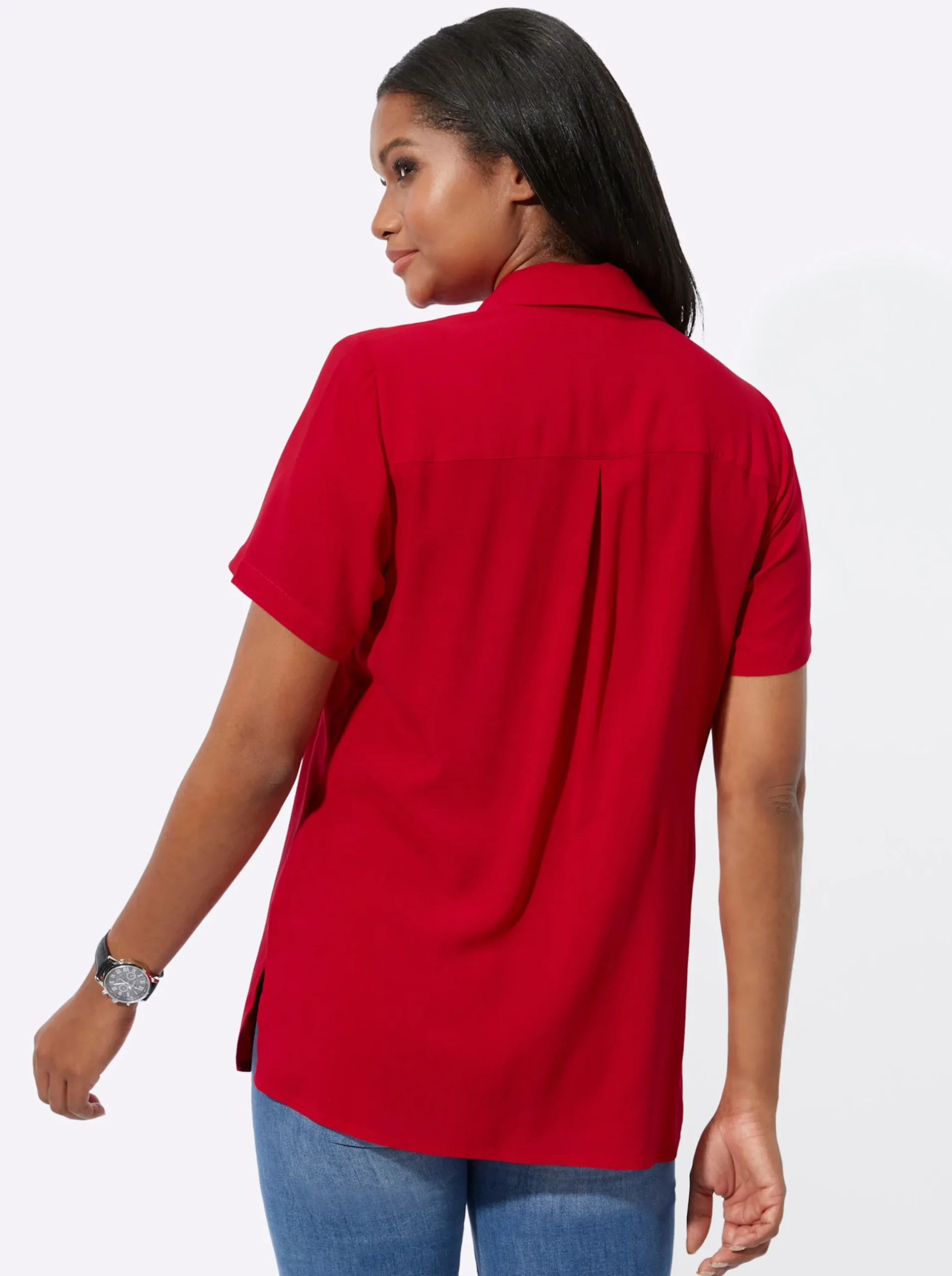 Blusen| Longbluse mit langen Seitenschlitzen rot