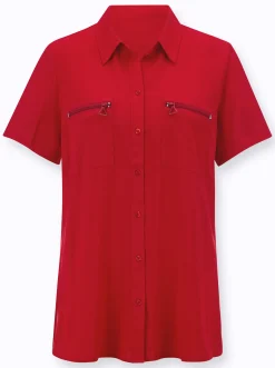 Blusen| Longbluse mit langen Seitenschlitzen rot