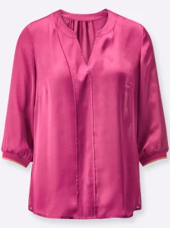 Blusen| Longbluse mit Streifenbündchen fuchsia-papaya