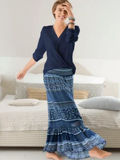 Blusen| Longbluse mit verlängertem Rückenteil blau