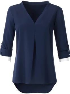 Blusen| Longbluse mit verlängertem Rückenteil blau