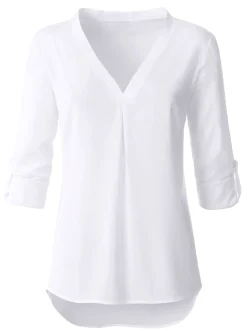 Blusen| Longbluse mit verlängertem Rückenteil weiß