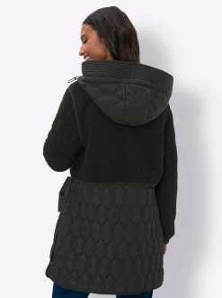 Jacken|heine Longjacke Materialmix aus Teddy und Stepp schwarz