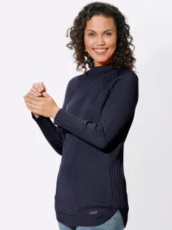 Pullover| Longpullover mit abgerundetem Saum marine