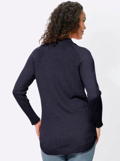 Pullover| Longpullover mit abgerundetem Saum marine