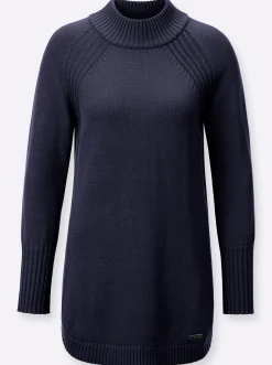 Pullover| Longpullover mit abgerundetem Saum marine