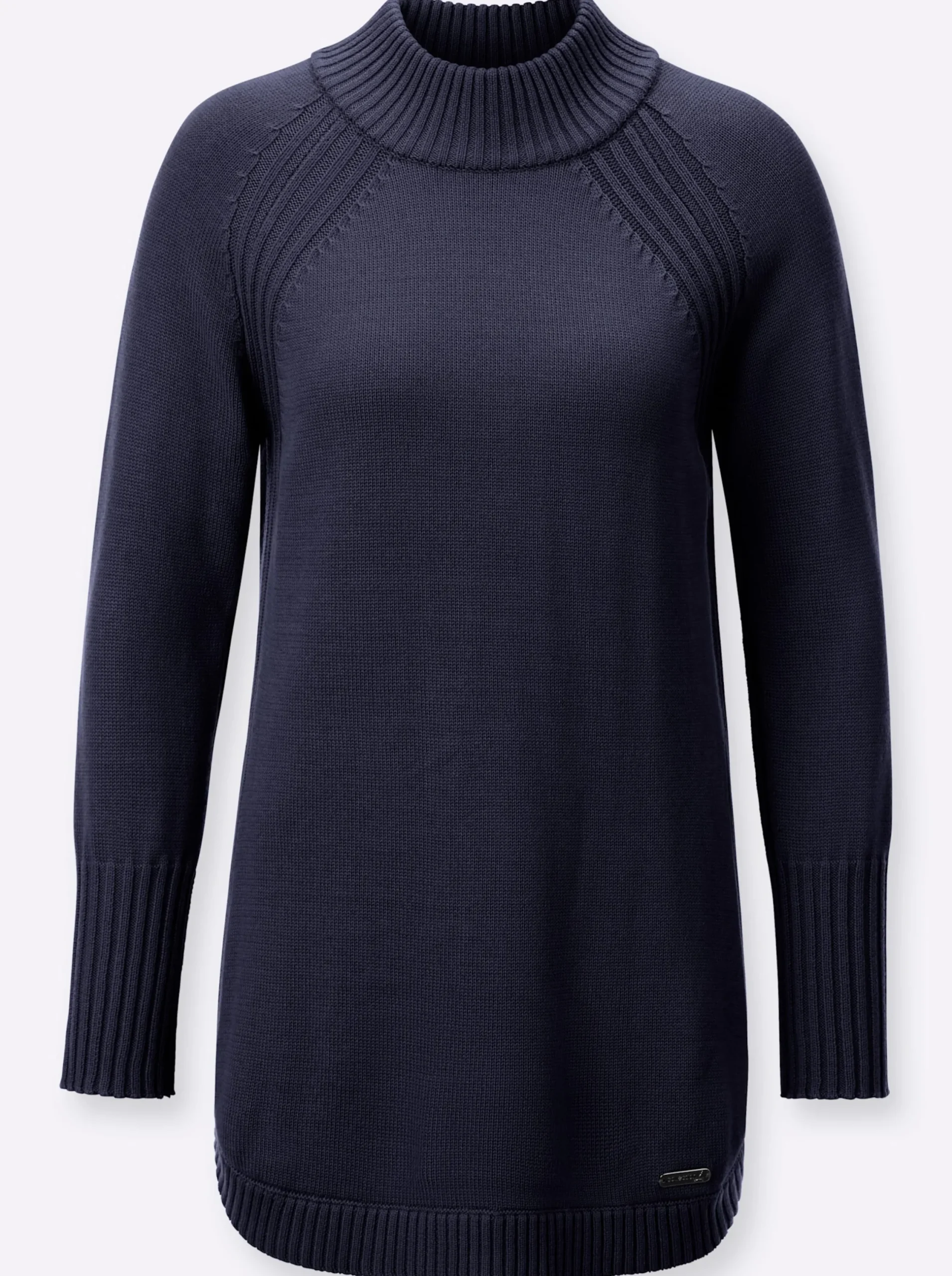 Pullover| Longpullover mit abgerundetem Saum marine
