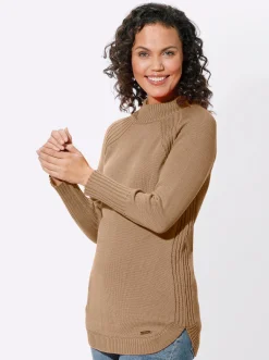 Pullover| Longpullover mit abgerundetem Saum camel