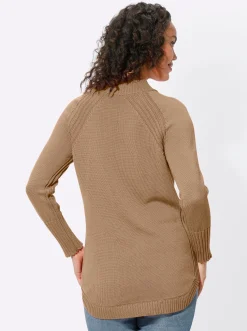 Pullover| Longpullover mit abgerundetem Saum camel