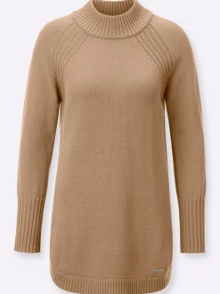 Pullover| Longpullover mit abgerundetem Saum camel