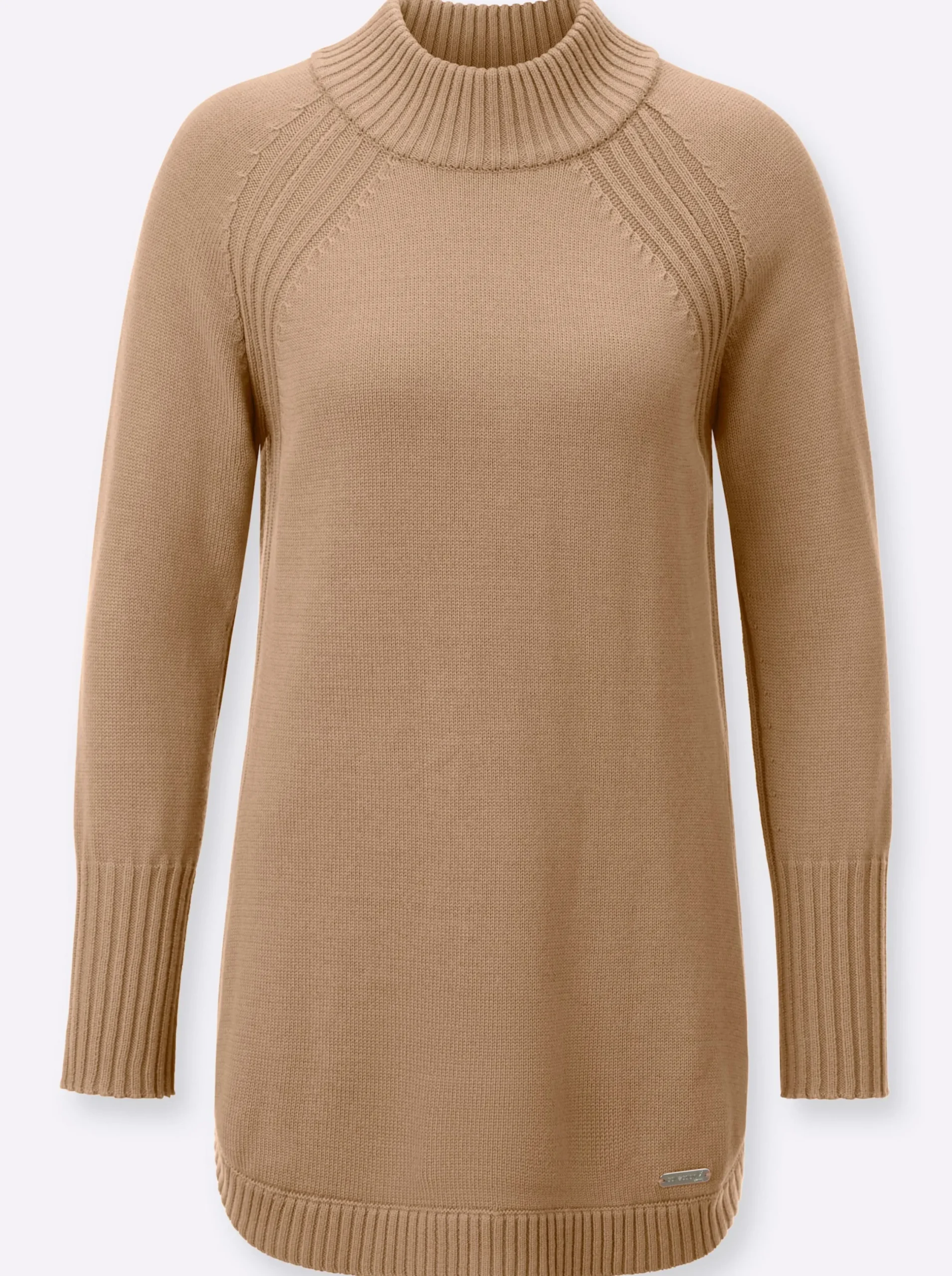Pullover| Longpullover mit abgerundetem Saum camel