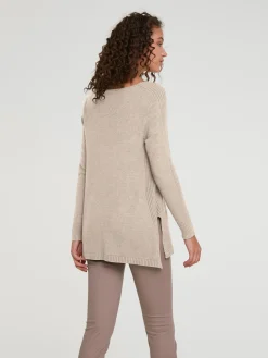 Basics|heine Longpullover mit großzügigem Rundhals-Ausschnitt sand