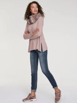 Pullover|heine Longpullover mit großzügigem Rundhals-Ausschnitt rosé