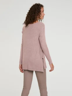 Pullover|heine Longpullover mit großzügigem Rundhals-Ausschnitt rosé