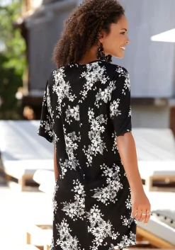 Strandmode|Shirts|LASCANA Longshirt schwarz-bedruckt