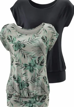 Strandmode|Shirts|LASCANA Longshirt taupe-grün,schwarz