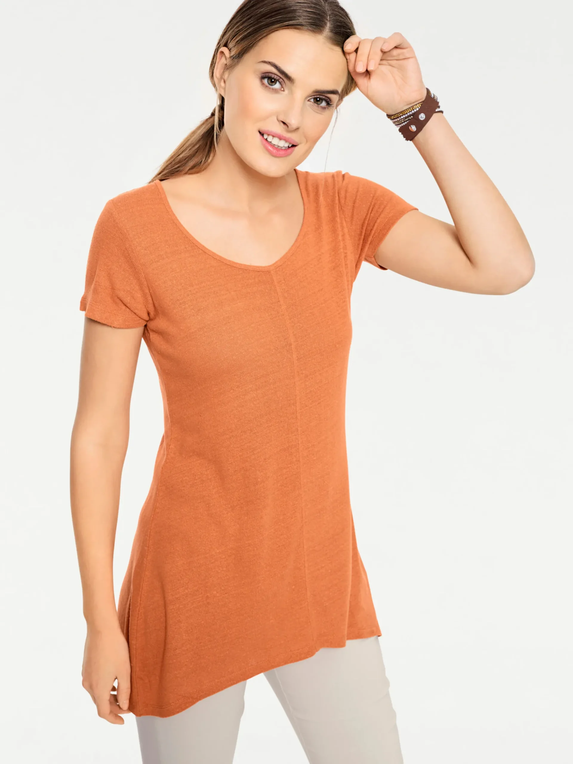 Strandmode|Basics|heine Longshirt aus Bourette-Seide orange
