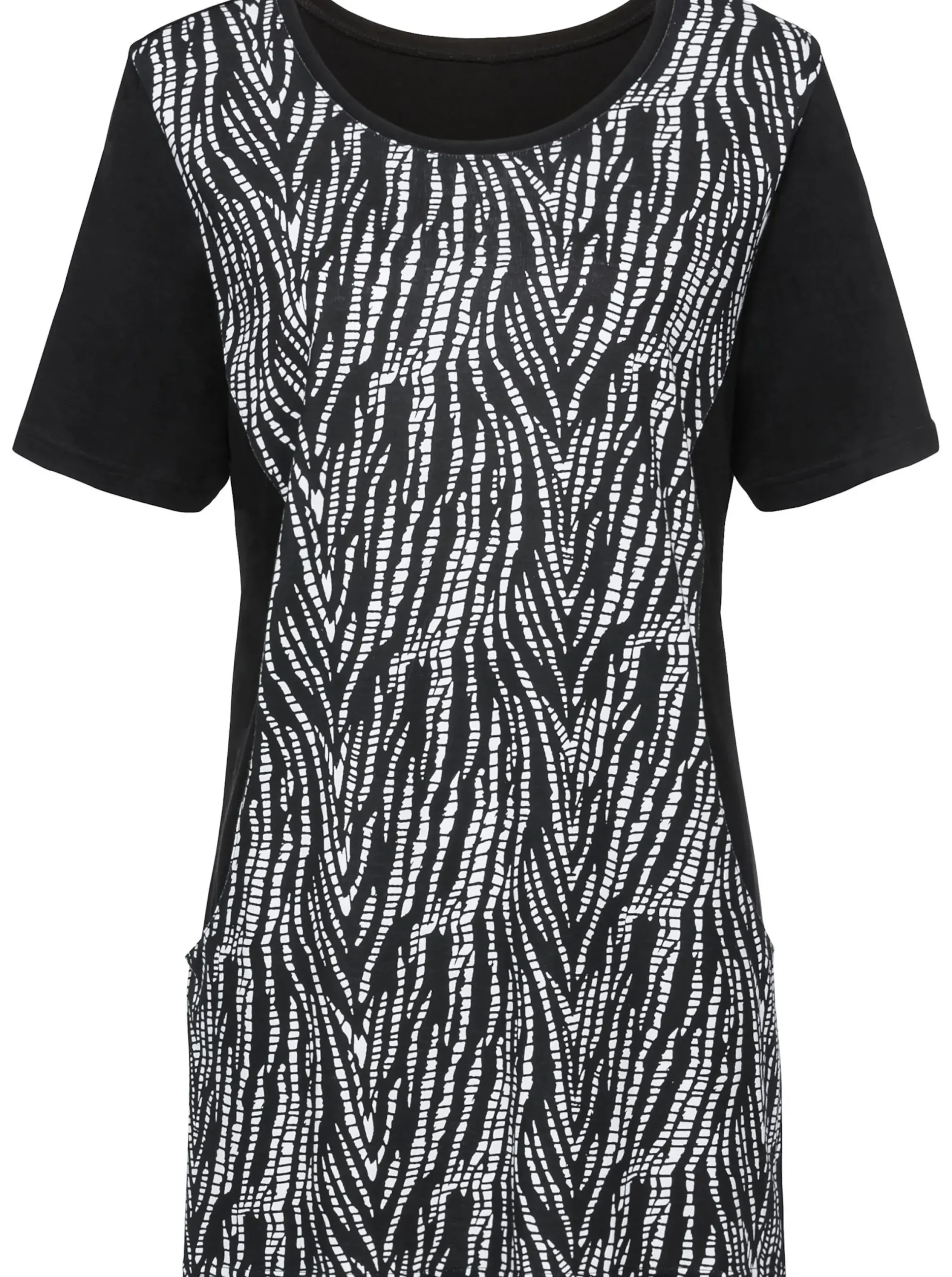 Shirts| Longshirt im Viskose-Baumwoll-Mix schwarz-weiß