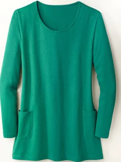 Shirts| Longshirt mit aufgesetzten Taschen smaragd
