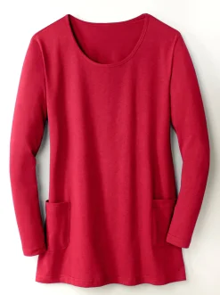 Shirts| Longshirt mit aufgesetzten Taschen rot