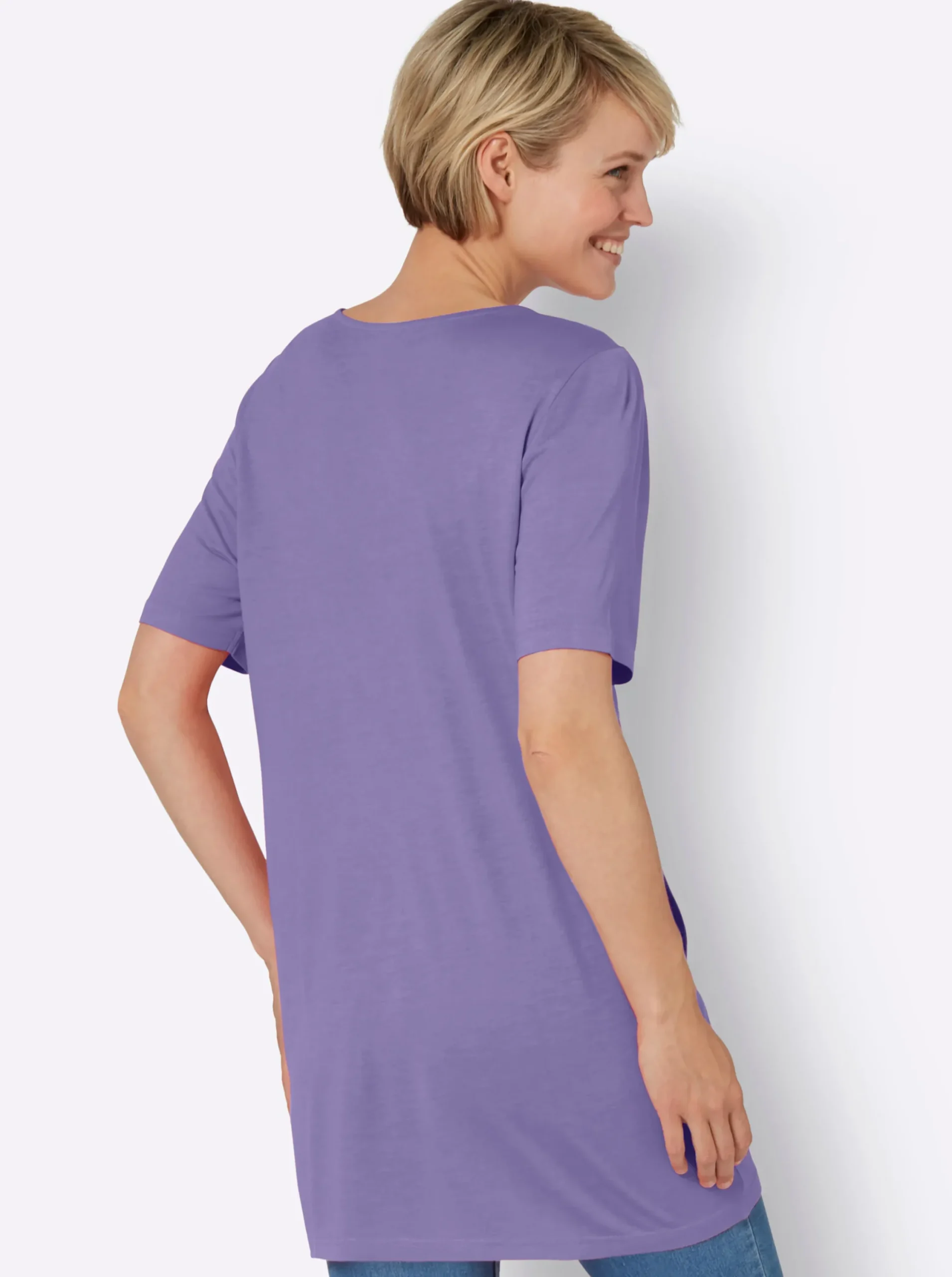 Basics|Shirts| Longshirt mit Karree-Ausschnitt lavendel