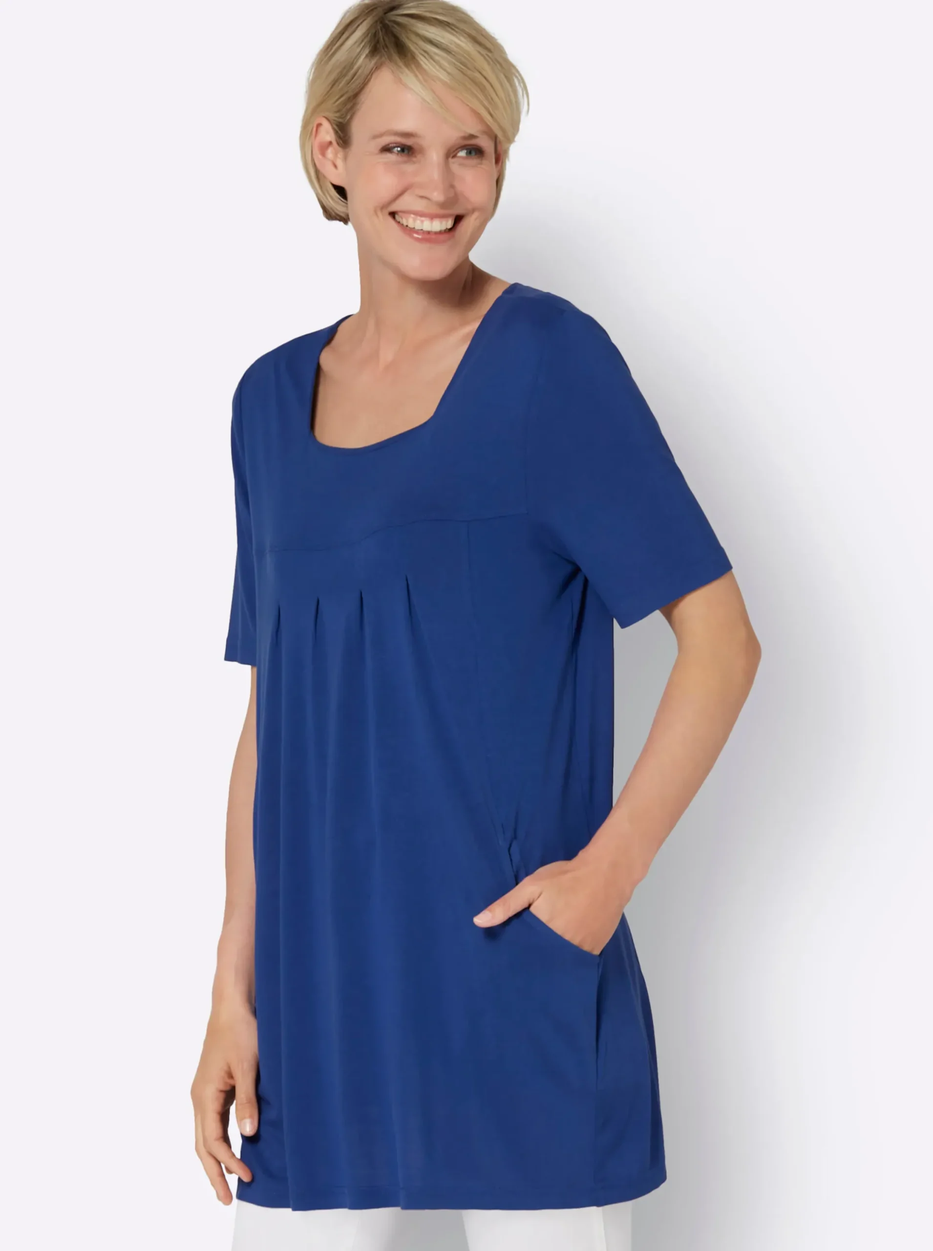 Shirts| Longshirt mit Karree-Ausschnitt royalblau