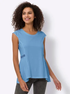 Shirts|heine Longshirt mit Spitzen-Einsatz himmelblau