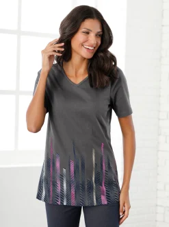 Shirts| Longshirt mit V-Ausschnitt anthrazit-meliert