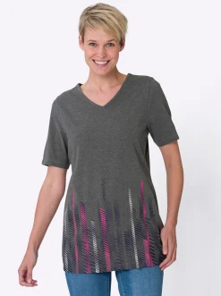 Shirts| Longshirt mit V-Ausschnitt anthrazit-meliert