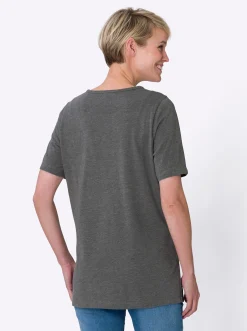 Shirts| Longshirt mit V-Ausschnitt anthrazit-meliert