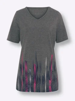 Shirts| Longshirt mit V-Ausschnitt anthrazit-meliert
