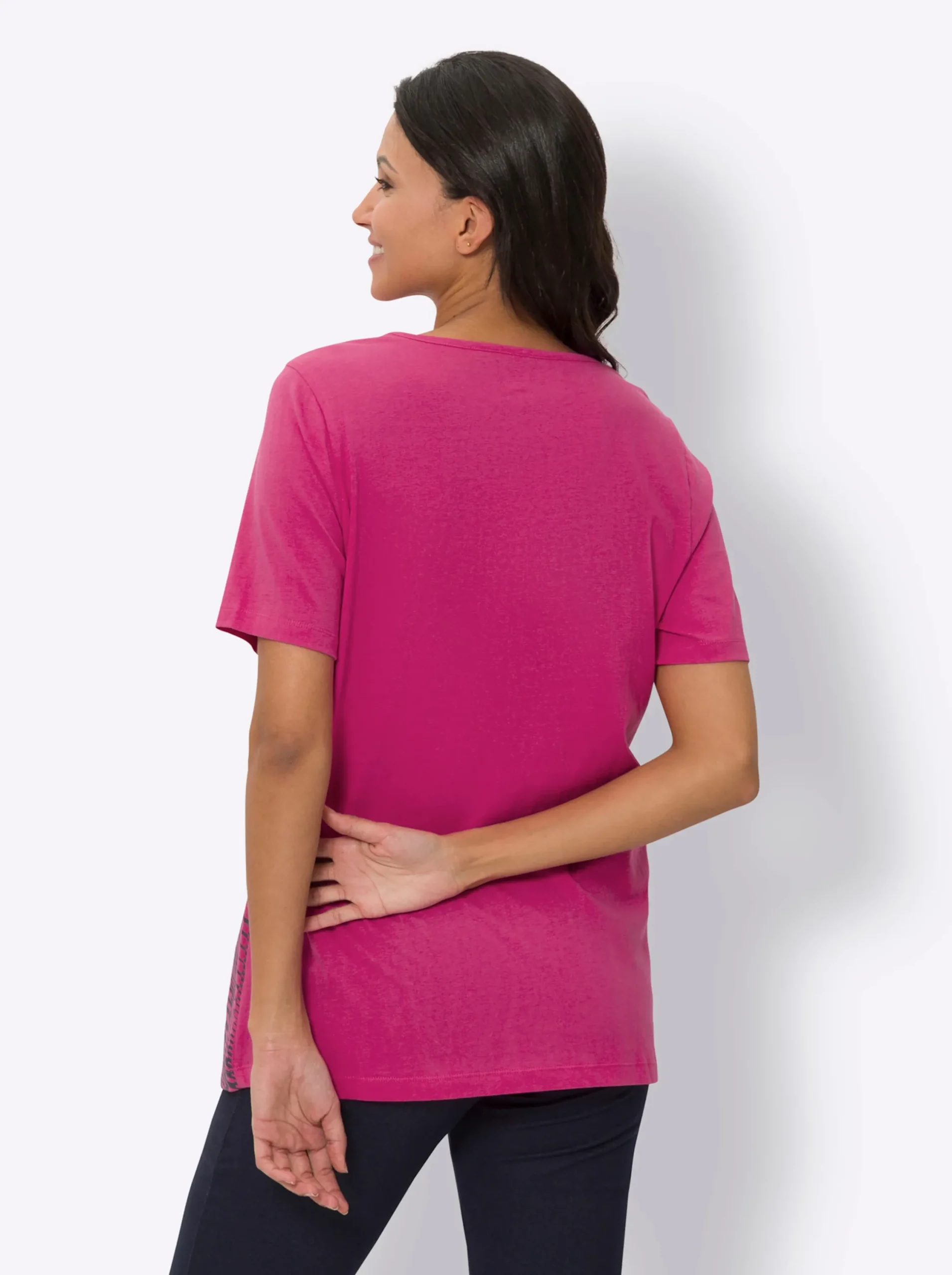 Shirts| Longshirt mit V-Ausschnitt fuchsia