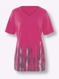 Shirts| Longshirt mit V-Ausschnitt fuchsia