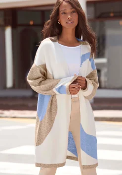 Strickjacken|LASCANA Longstrickjacke creme-beige-blau