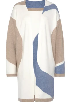 Strickjacken|LASCANA Longstrickjacke creme-beige-blau