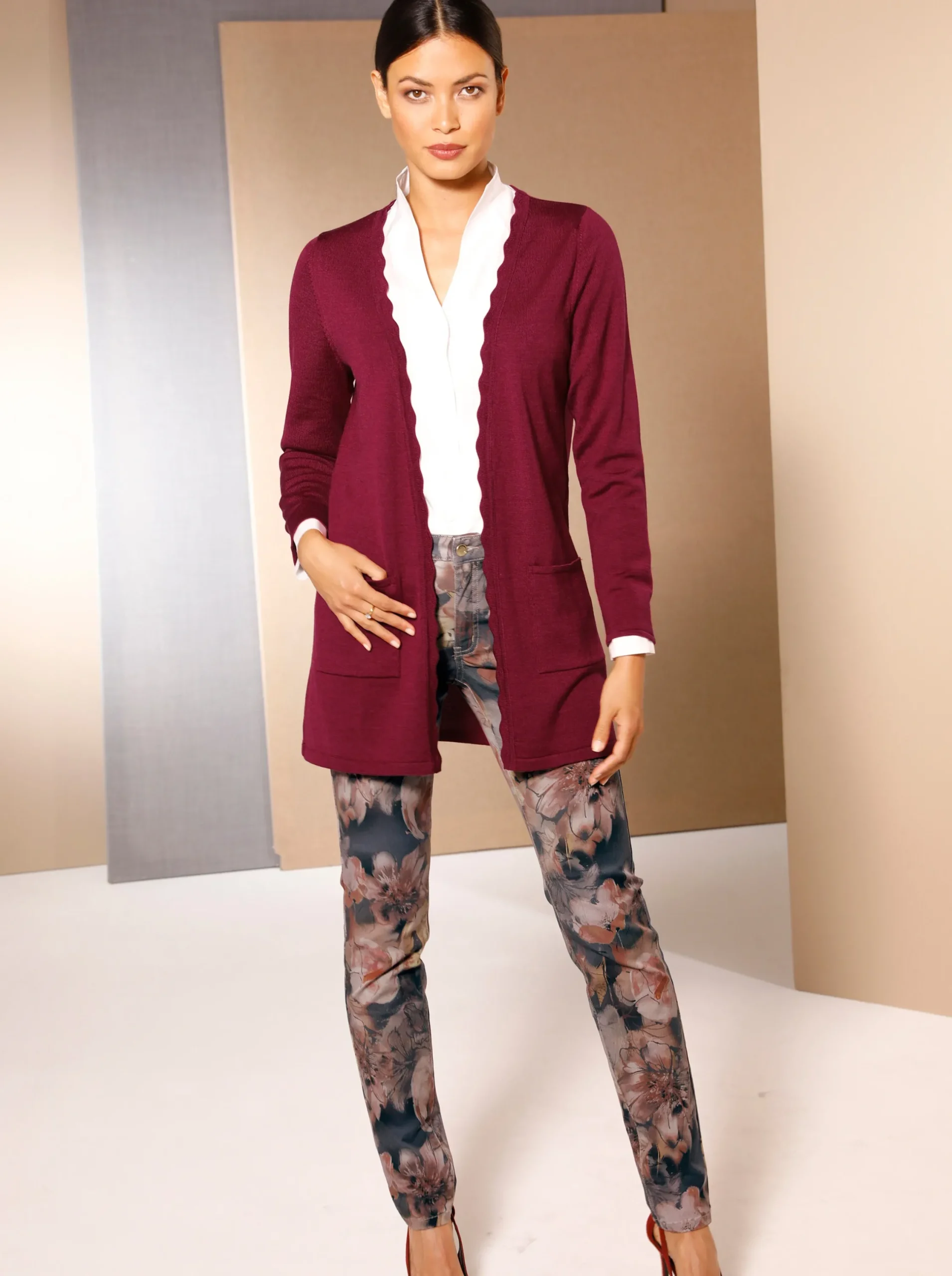 Strickjacken|CREATION L PREMIUM Longstrickjacke bordeaux